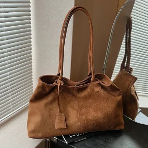 Faux Suede Shoulder Bags for Women 2025 Trend Female Korean Fashion Lady Tote Bag Luxury Brand Handbags and Purses