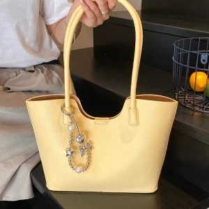 Large Capacity PU Leather Women's Handbags 2025 New Trend Simple Solid Color Shoulder Bag Casual Texture Commuting Tote Bag